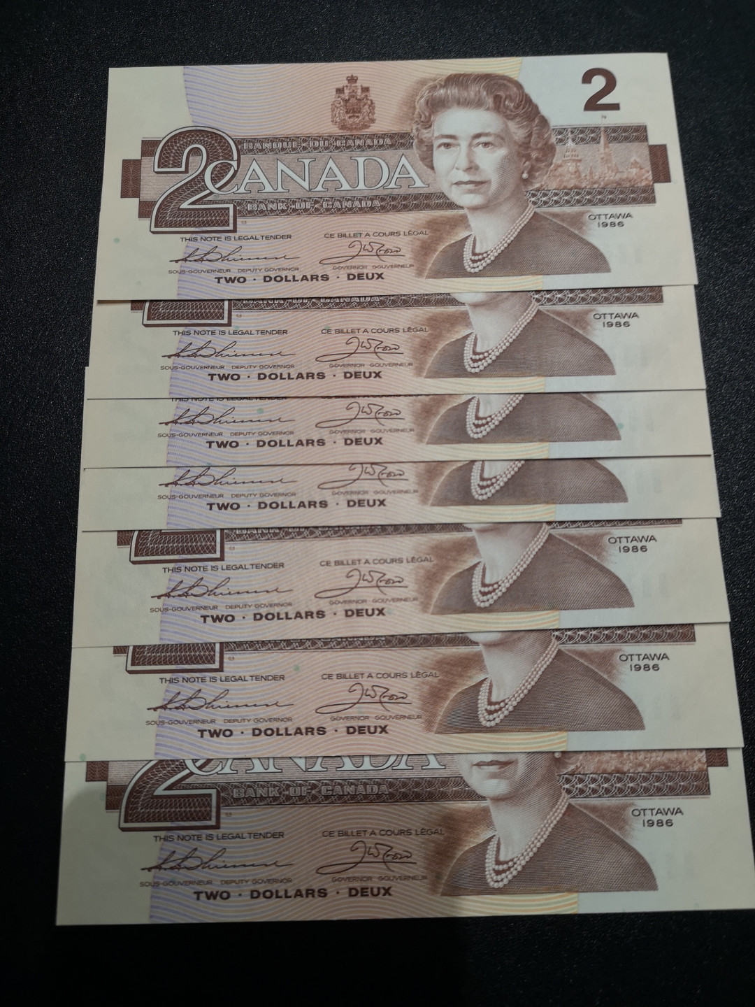 《外钞收藏家》第一百五十八期拍卖（本期111件） 加拿大鸟版2元 连号7张 全新UNC 连号评级66