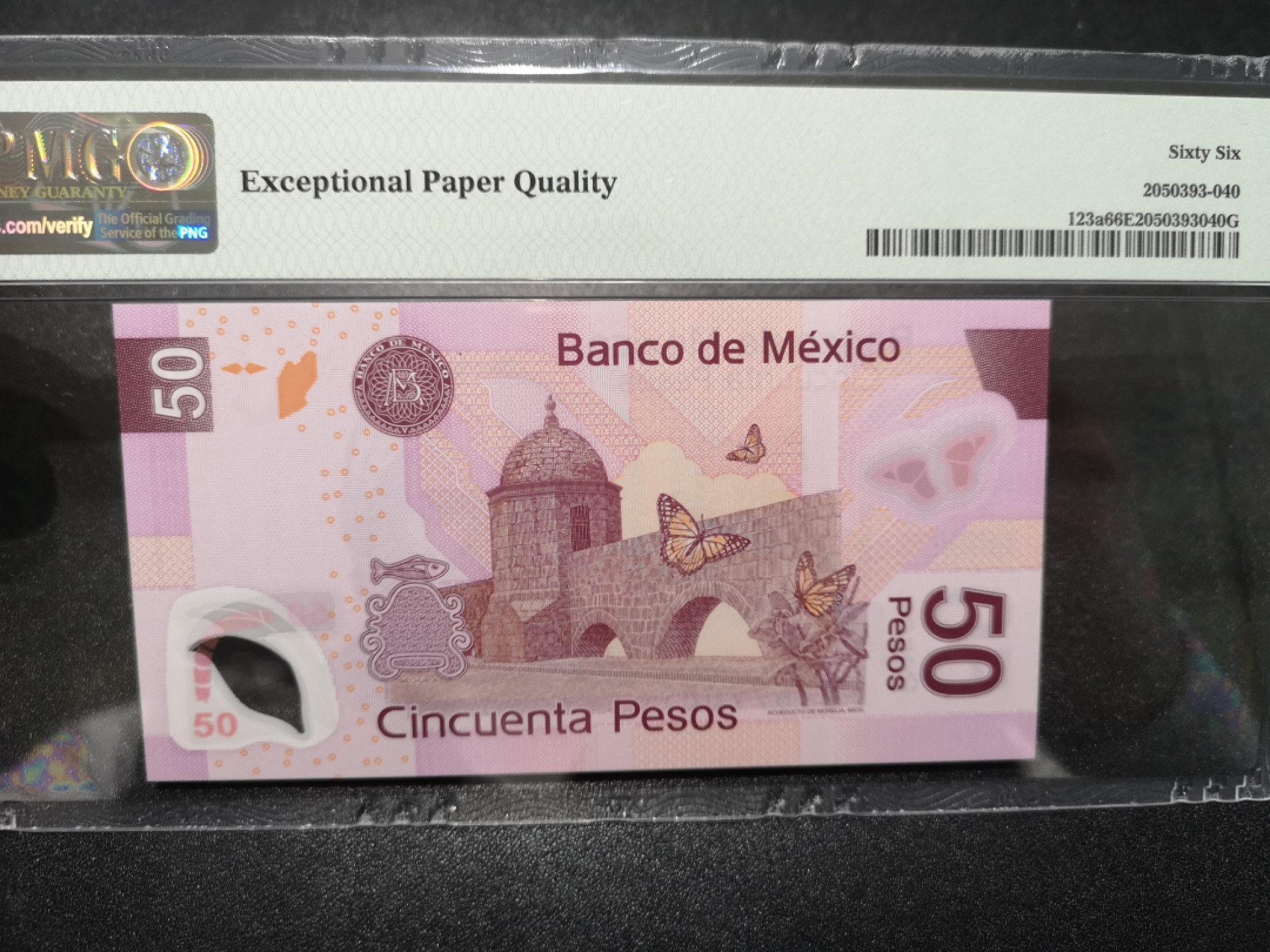 《外钞收藏家》第一百五十八期拍卖（本期111件） 2004年墨西哥50比索 AA冠 PMG66