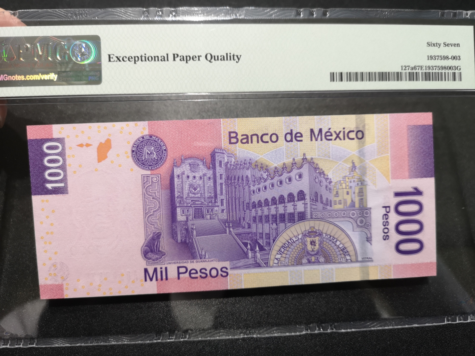 《外钞收藏家》第一百五十八期拍卖（本期111件） 2006年墨西哥1000比索 AA冠 PMG67 千位号