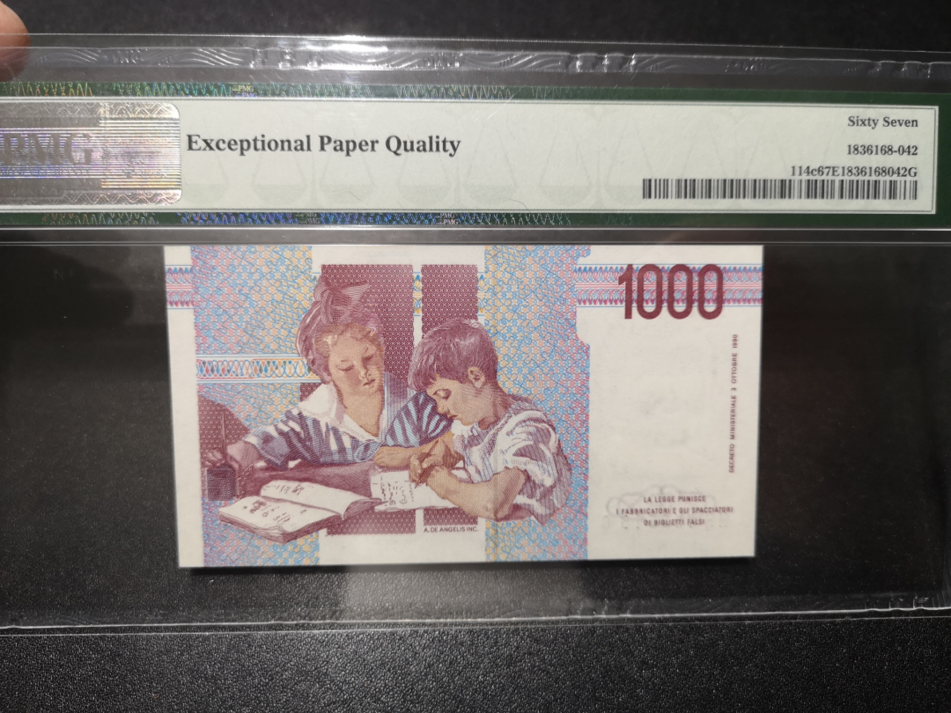 《外钞收藏家》第一百五十八期拍卖（本期111件） 1990年意大利1000 PMG67 无47