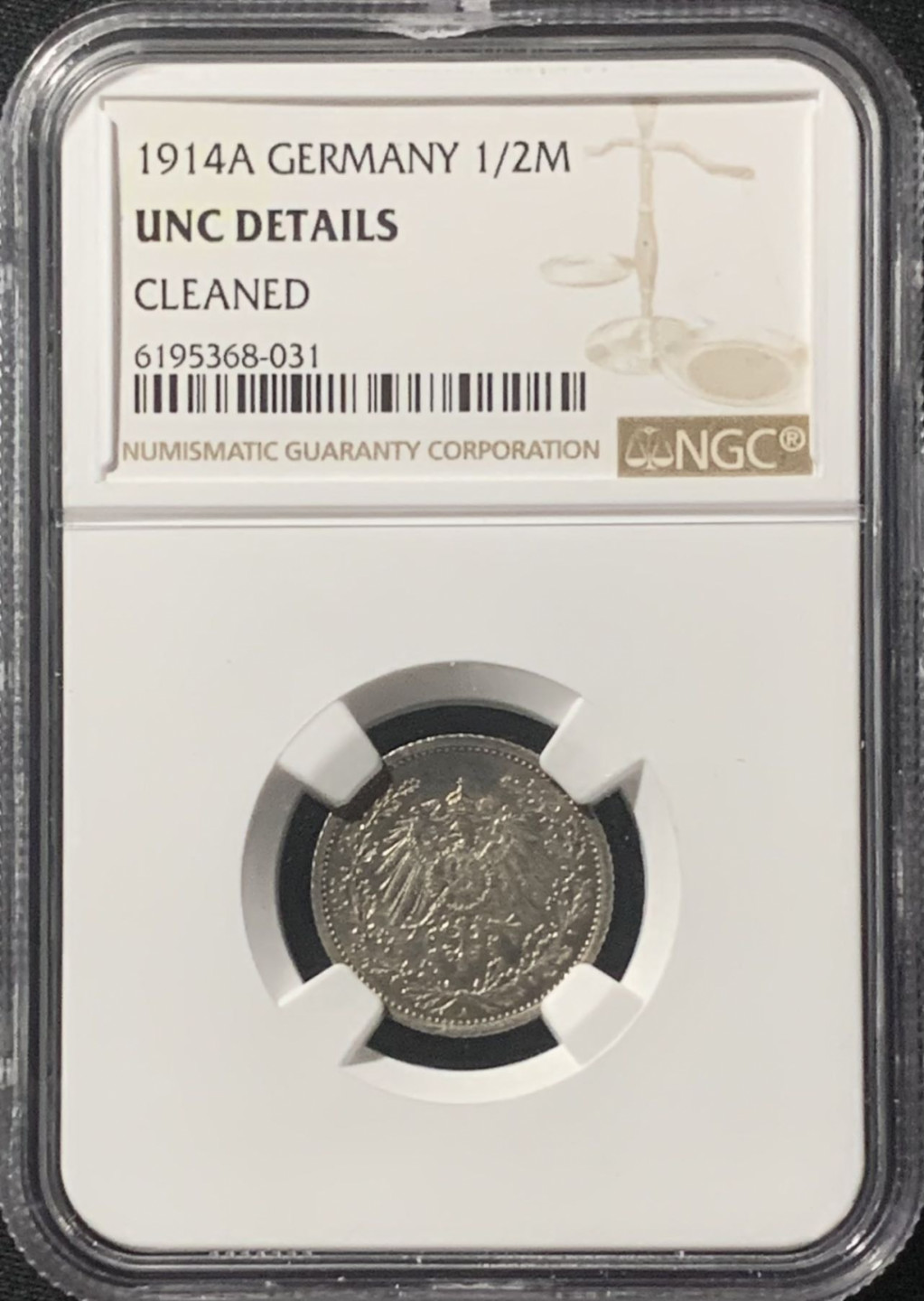 紫瑗钱币——第244期拍卖 德国 1914年 A版 第二帝国 1/2马克 银币 NGC UNC Detail