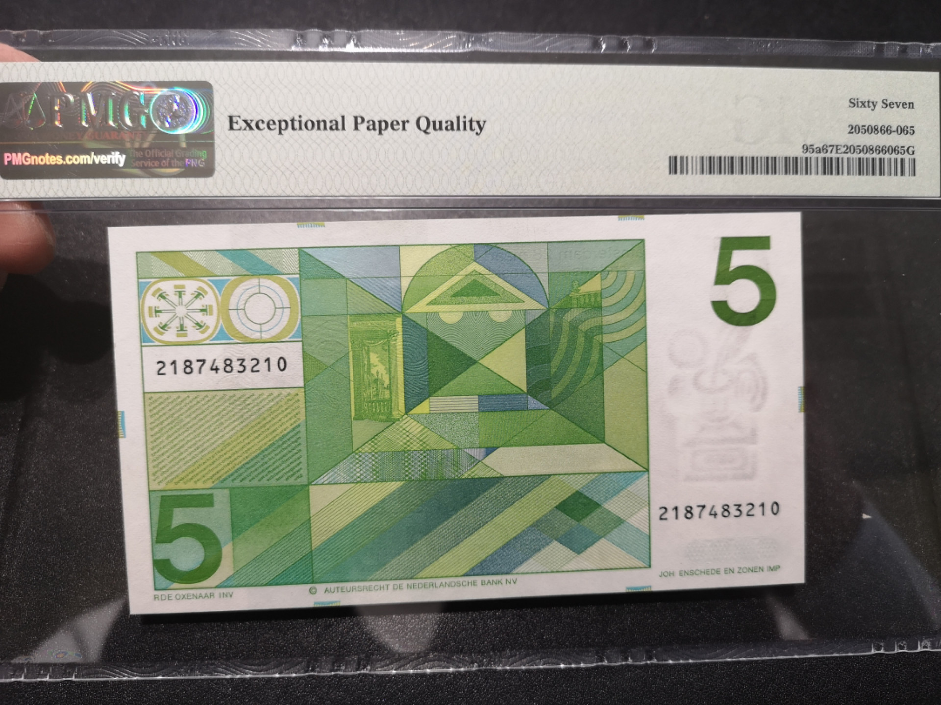 《外钞收藏家》第一百五十八期拍卖（本期111件） 1973年荷兰人像版5盾 PMG67