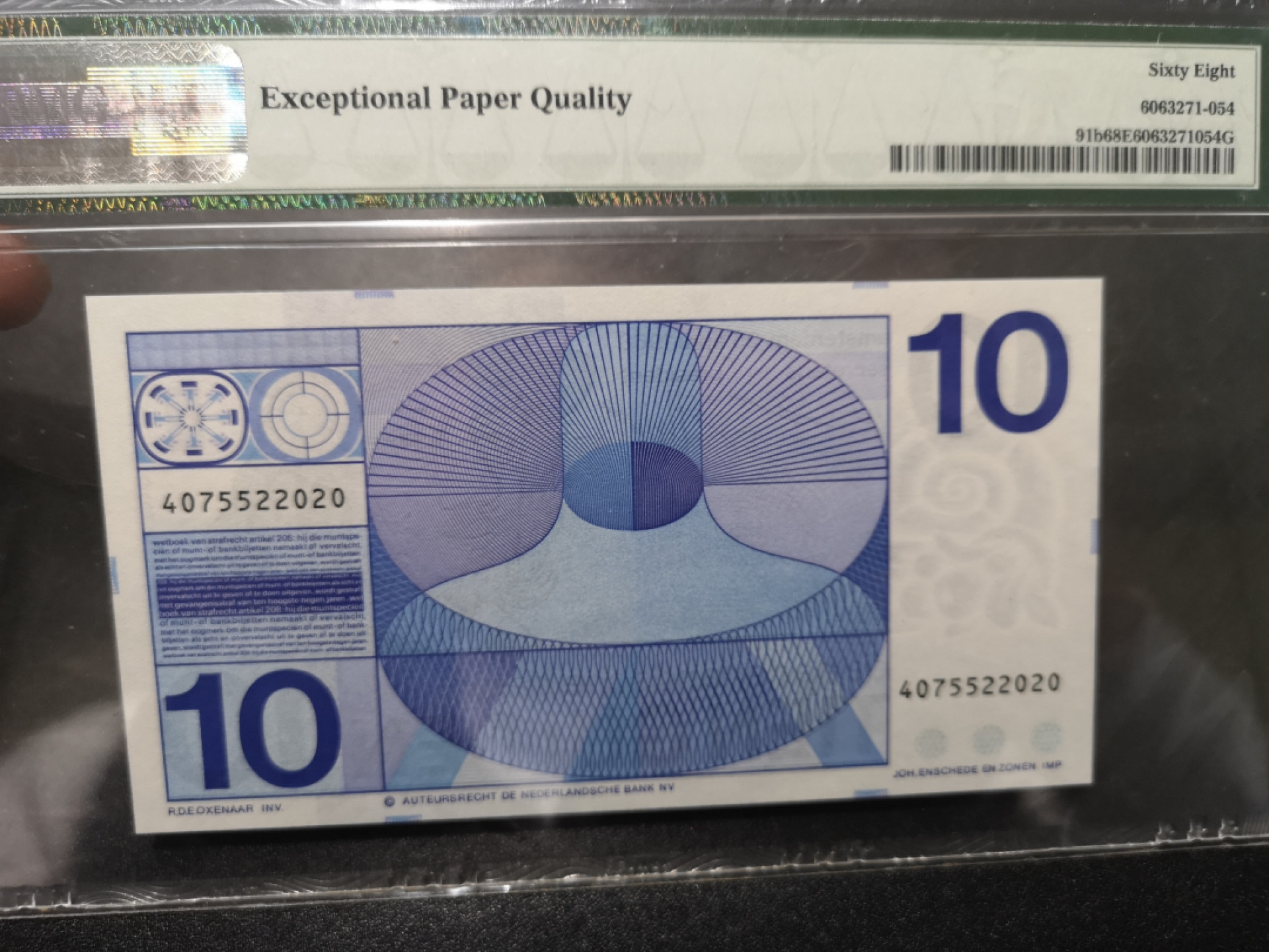 《外钞收藏家》第一百五十八期拍卖（本期111件） 1968年荷兰人像版10盾 PMG68