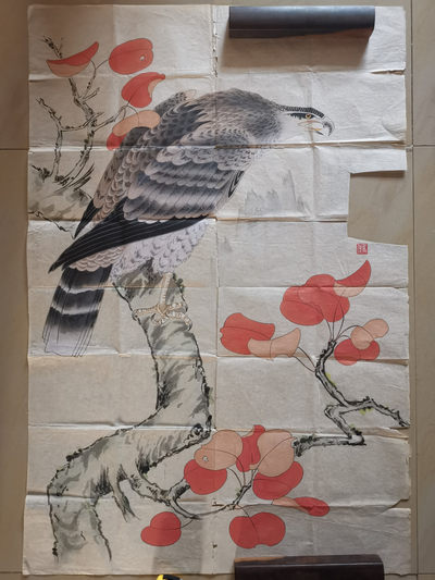 手绘鹰鸟字画国画条幅软片款被挖了 - 手绘鹰鸟字画国画条幅软片款被挖了