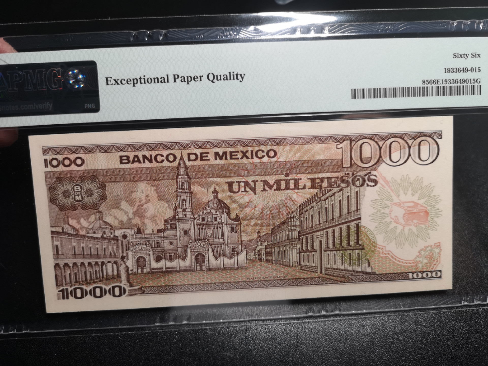 《外钞收藏家》第一百五十八期拍卖（本期111件） 1985年墨西哥1000比索 PMG66