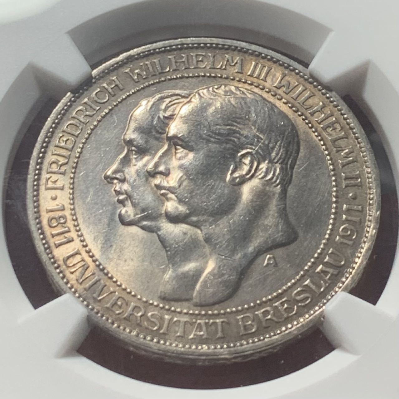 紫瑗钱币——第162期拍卖 德国 普鲁士 1911年 布雷斯劳大学 3马克 银币 NGC UNC Detail