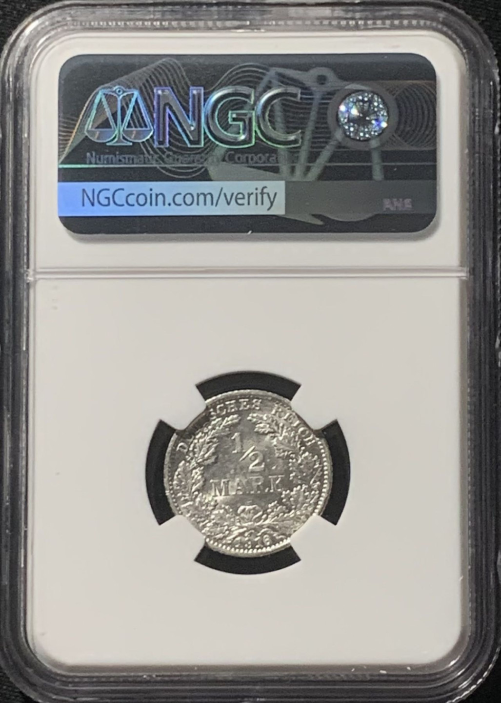 紫瑗钱币——第162期拍卖 德国 1916年 G版 第二帝国 1/2马克 银币 NGC MS61