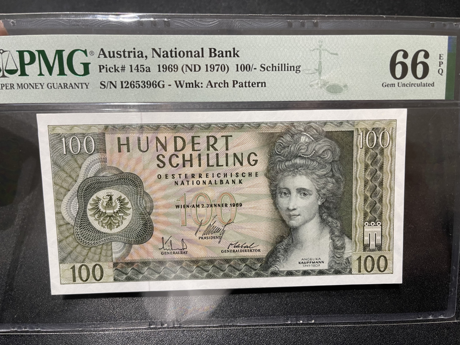 《外钞收藏家》第一百五十八期拍卖（本期111件） 1969年奥地利100先令 无47 PMG66
