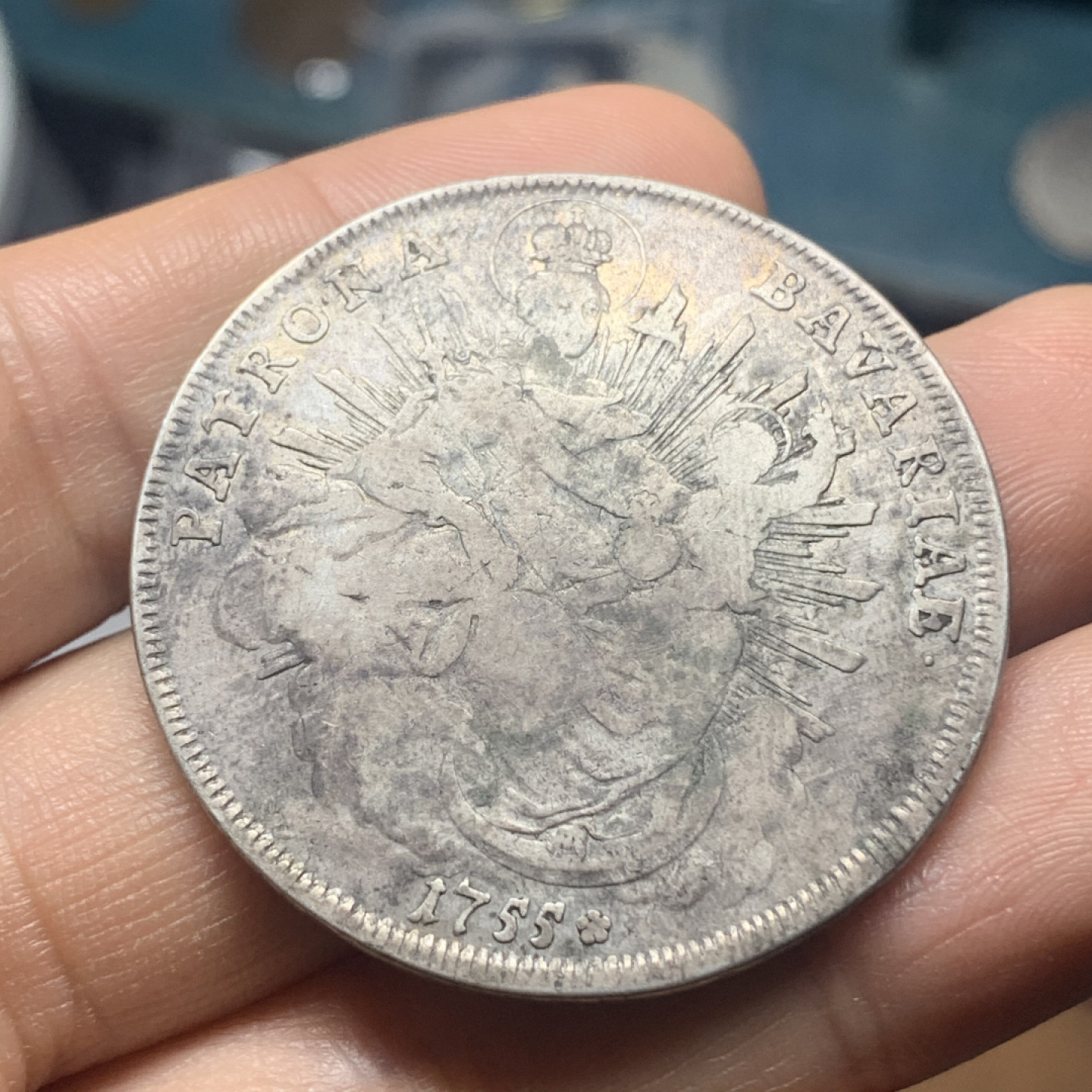 《竞宝斋》钱币微拍-第24场-本周日，周一2场连拍（全场顺丰包邮） 德国巴伐利亚1755年圣母抱婴泰勒 早期花边版