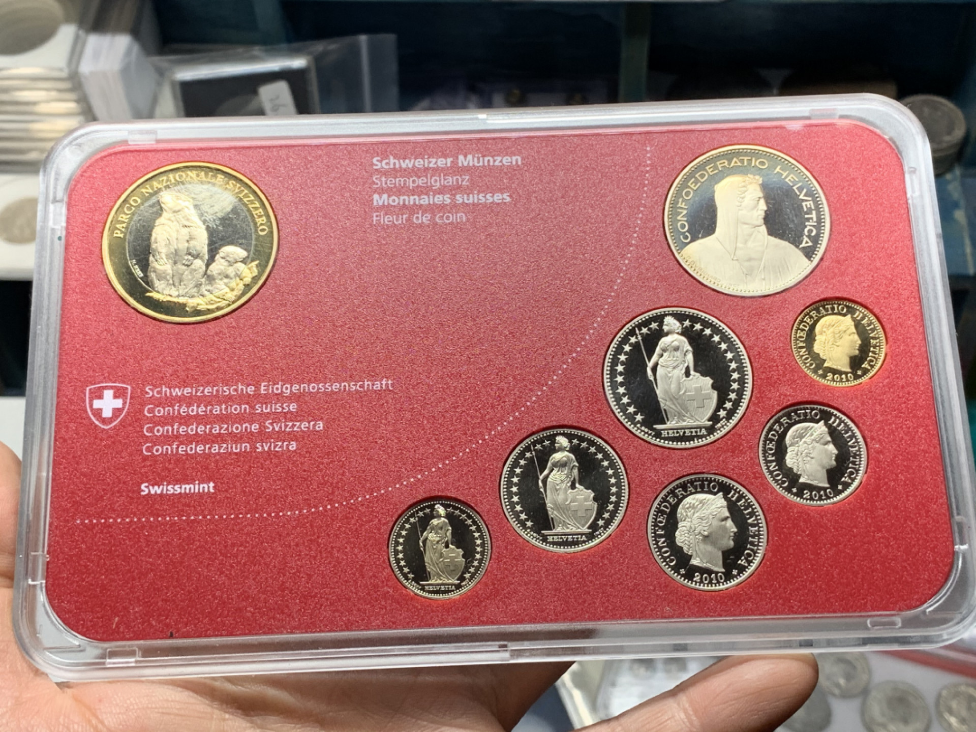 《竞宝斋》钱币微拍-第24场-本周日，周一2场连拍（全场顺丰包邮） 瑞士 2010年 少见 原装塑盒 全套8枚 带双金属 套币