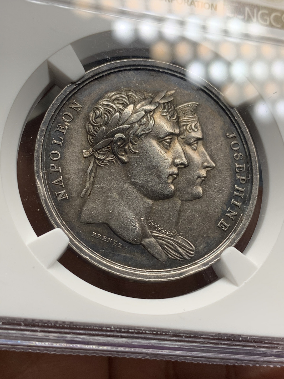 《竞宝斋》钱币微拍-第24场-本周日，周一2场连拍（全场顺丰包邮） NGC-AU 法国拿破仑一世 1805年 巴黎加冕典礼 背面是雄鹰 银章 稀少品种