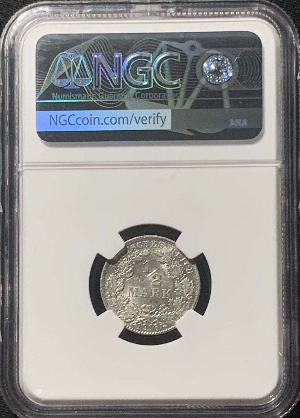 紫瑗钱币——第162期拍卖 德国 1916年 D版 第二帝国 1/2马克 银币 NGC MS62