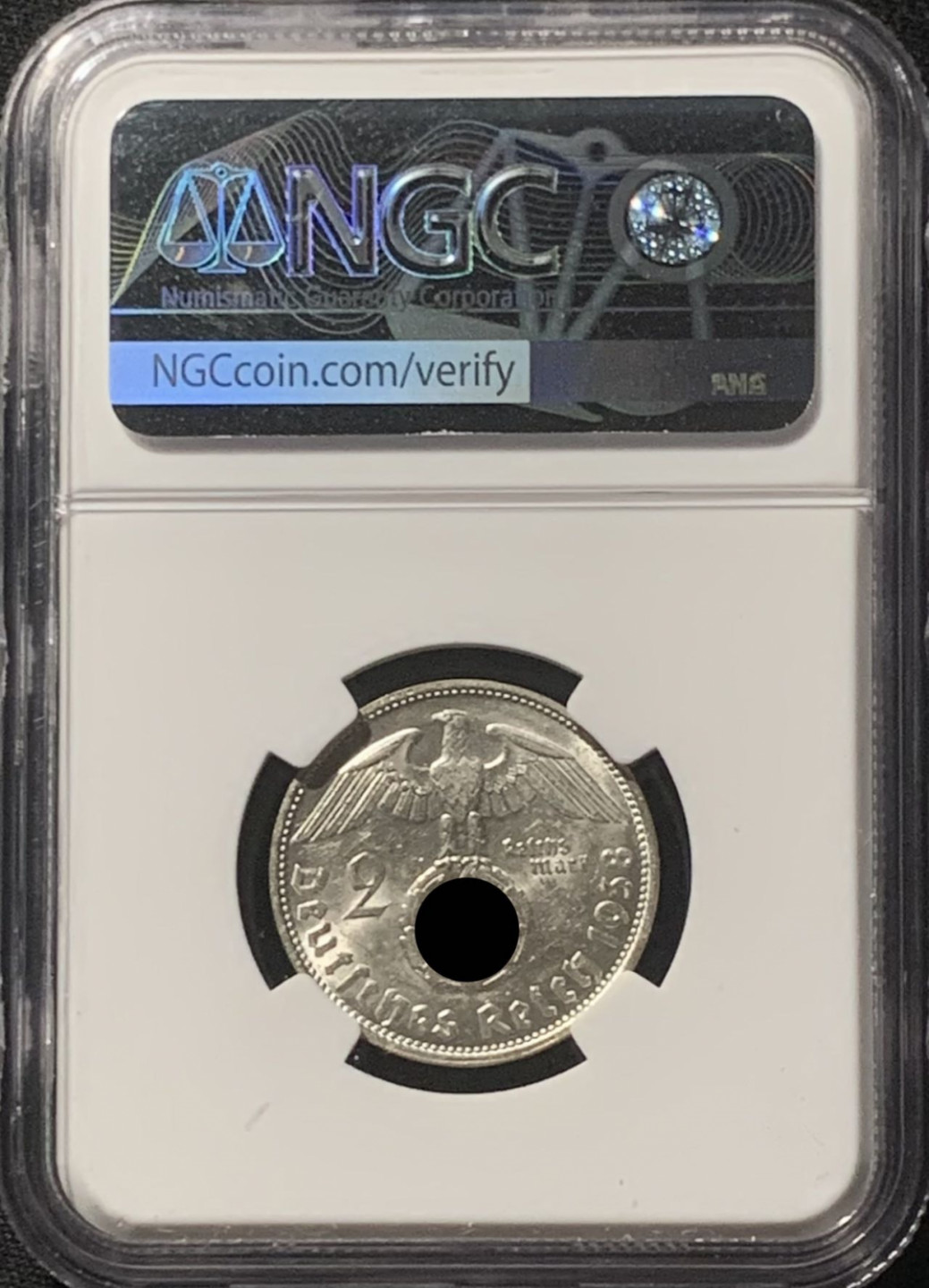 紫瑗钱币——第162期拍卖 德国 1938年 B版 兴登堡 字符版 2马克 银币 NGC MS62