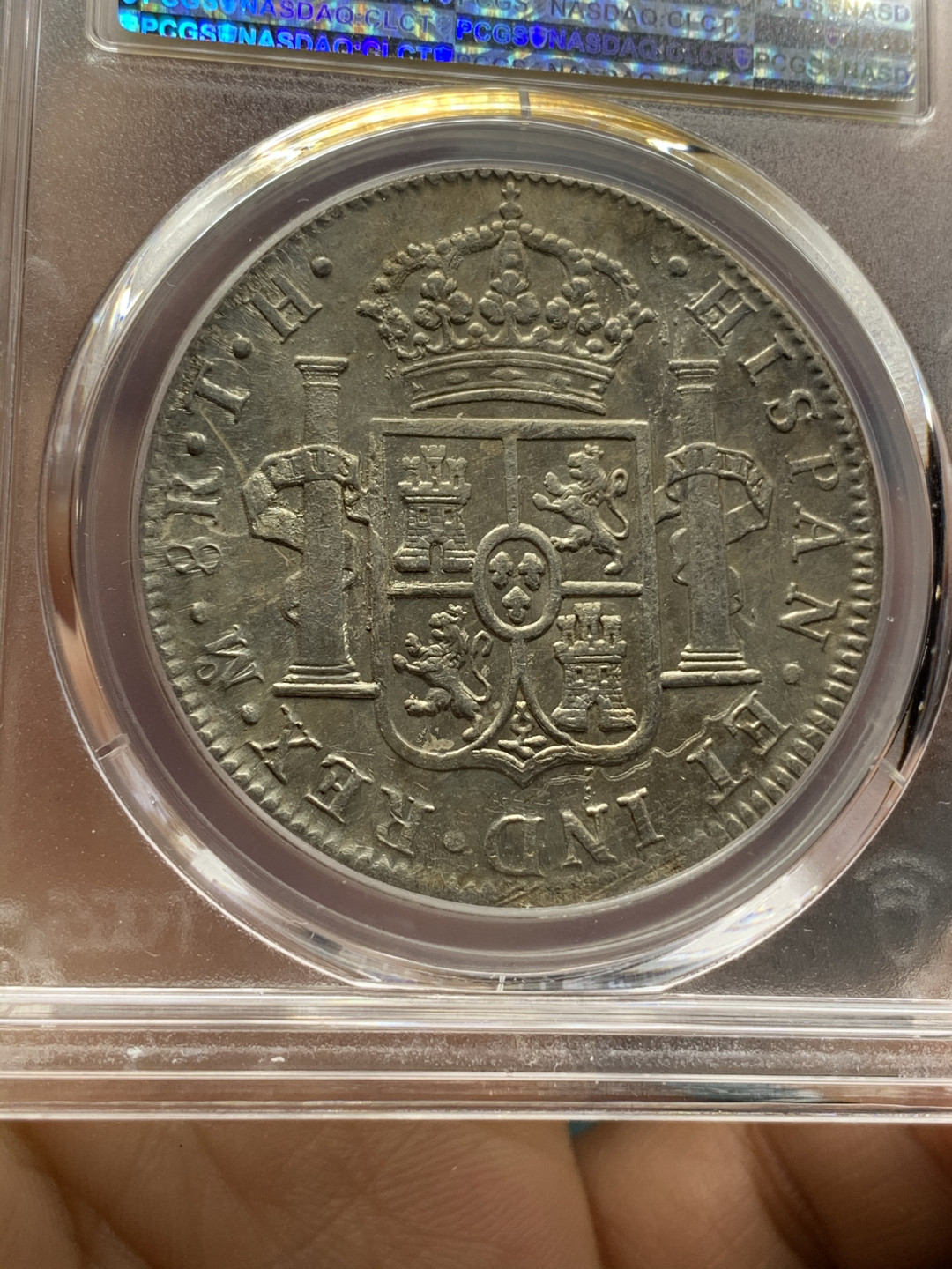 《竞宝斋》钱币微拍-第24场-本周日，周一2场连拍（全场顺丰包邮） PCGS-AU55 1807 西属墨西哥 卡洛斯四世    8里亚尔  原味  低评