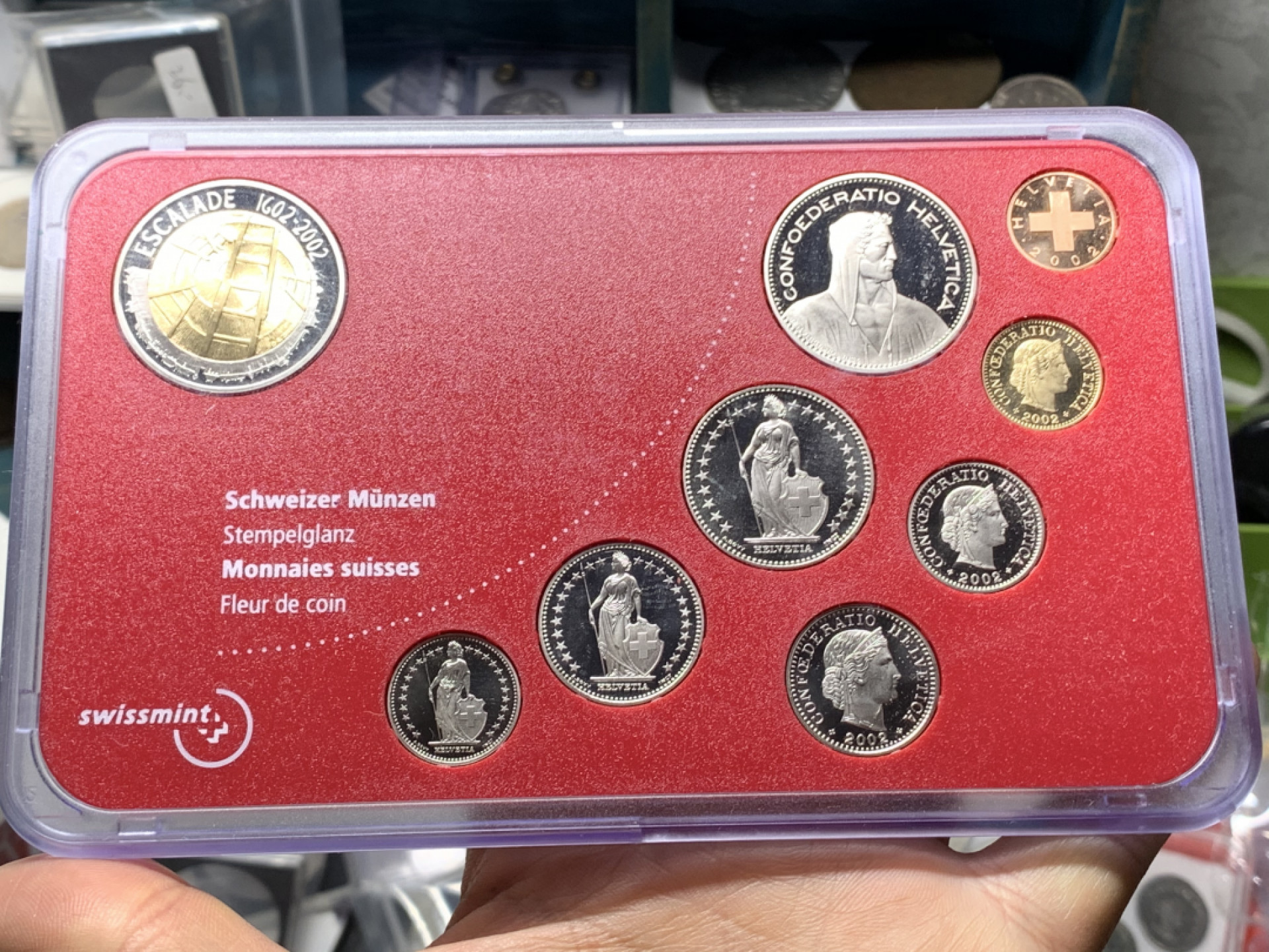 《竞宝斋》钱币微拍-第24场-本周日，周一2场连拍（全场顺丰包邮） 瑞士 2002年 少见 原装塑盒 全套9枚 带双金属 套币