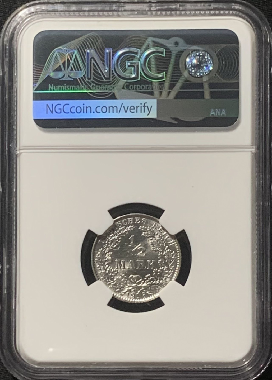 紫瑗钱币——第162期拍卖 德国 1916年 E版 第二帝国 1/2马克 银币 NGC MS62