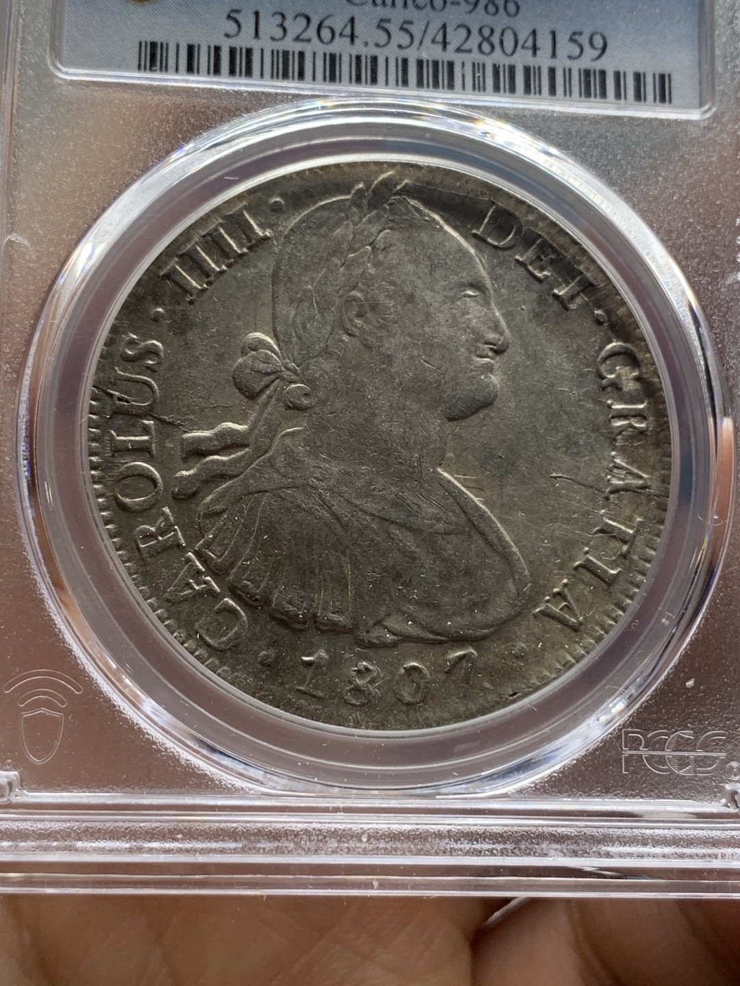 《竞宝斋》钱币微拍-第24场-本周日，周一2场连拍（全场顺丰包邮） PCGS-AU55 1807 西属墨西哥 卡洛斯四世    8里亚尔  原味  低评