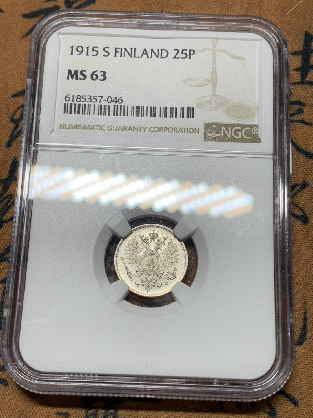 《竞宝斋》钱币微拍-第24场-本周日，周一2场连拍（全场顺丰包邮） NGC-MS63 俄占芬兰 1915年 25芬尼
