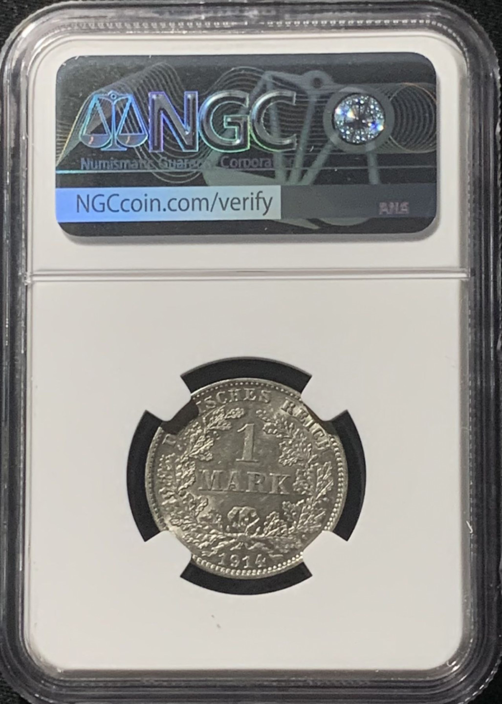 紫瑗钱币——第162期拍卖 德国 1914年 J版 第二帝国 长翅 1马克 银币 NGC UNC Detail