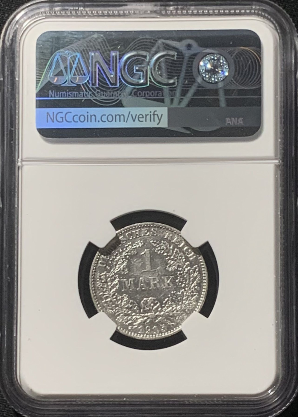 紫瑗钱币——第162期拍卖 德国 1915年 E版 第二帝国 长翅 1马克 银币 NGC AU58