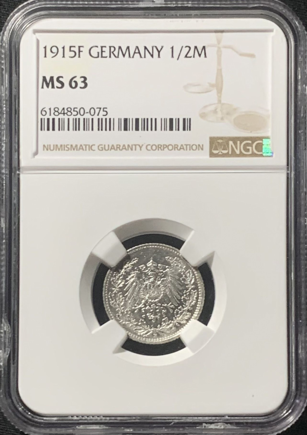 紫瑗钱币——第162期拍卖 德国 1915年 F版 第二帝国 1/2马克 银币 NGC MS63