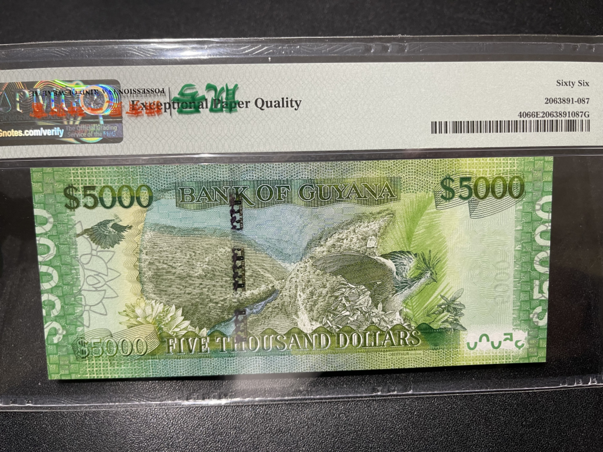 《外钞收藏家》第一百五十八期拍卖（本期111件） 2013年圭亚那5000刀 PMG66