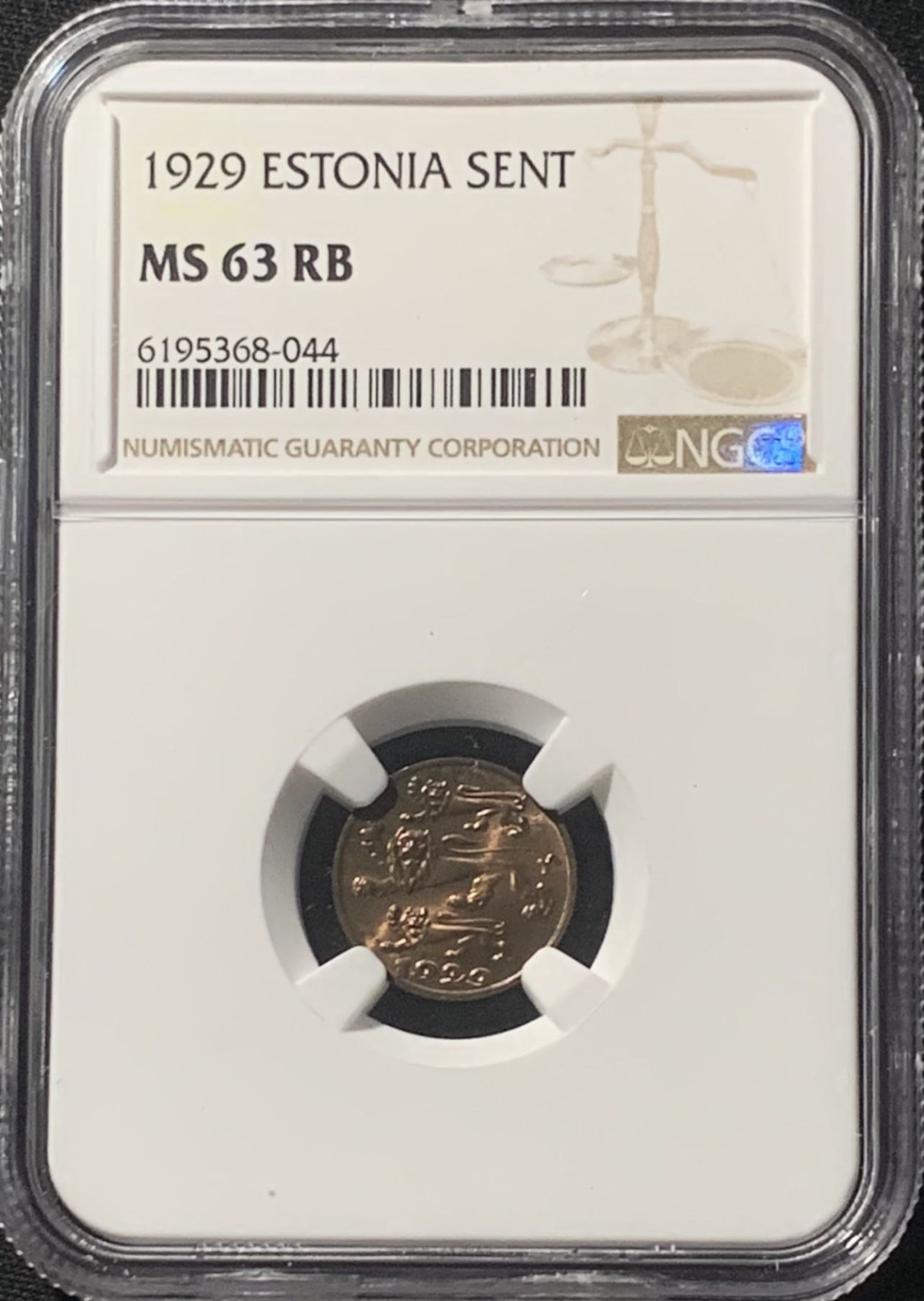 紫瑗钱币——第162期拍卖 爱沙尼亚 1929年 1生丁 铜币 NGC MS63 RB