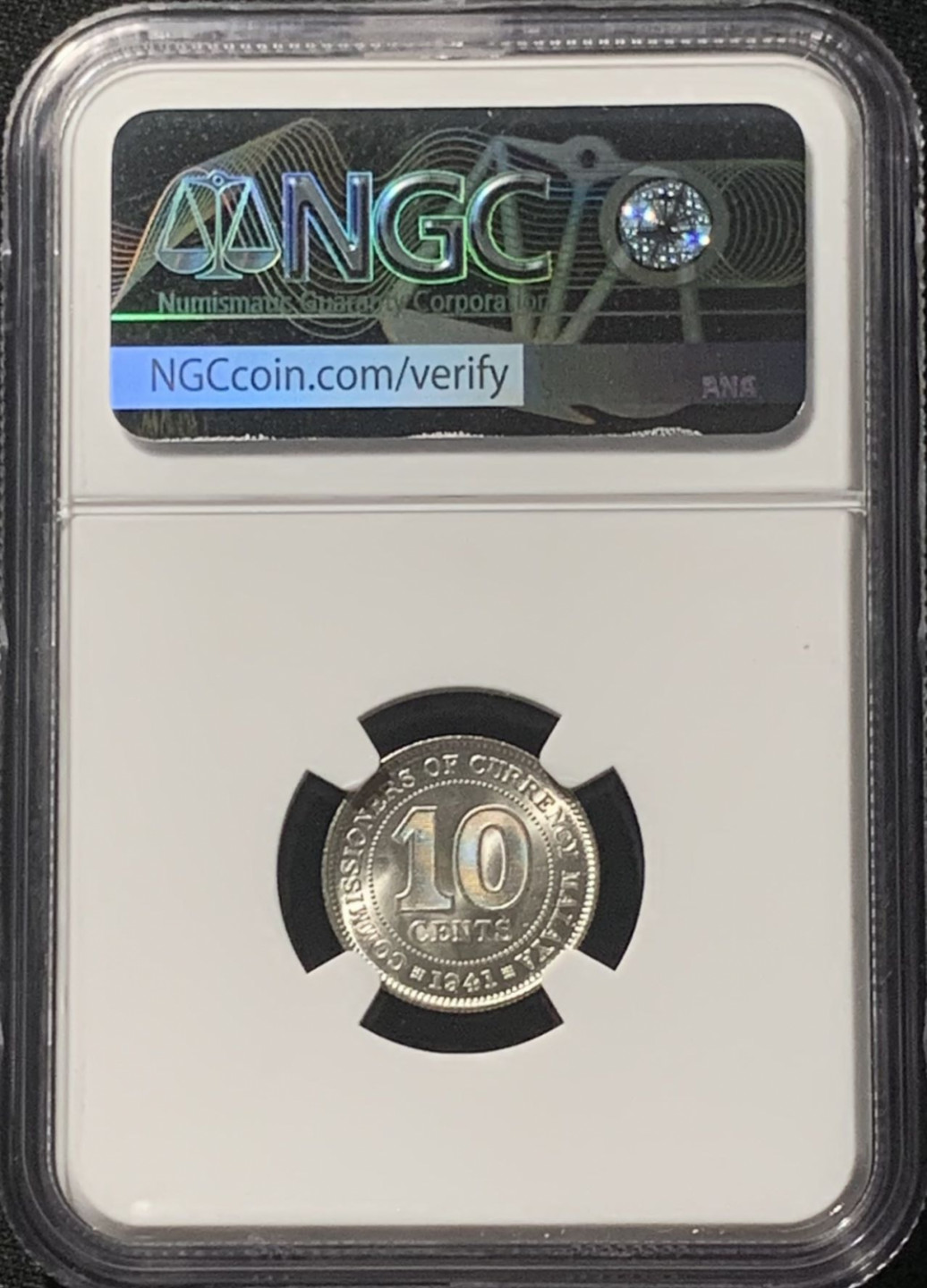 紫瑗钱币——第162期拍卖 马来亚 1941年 乔治六世 10分 银币 NGC MS63