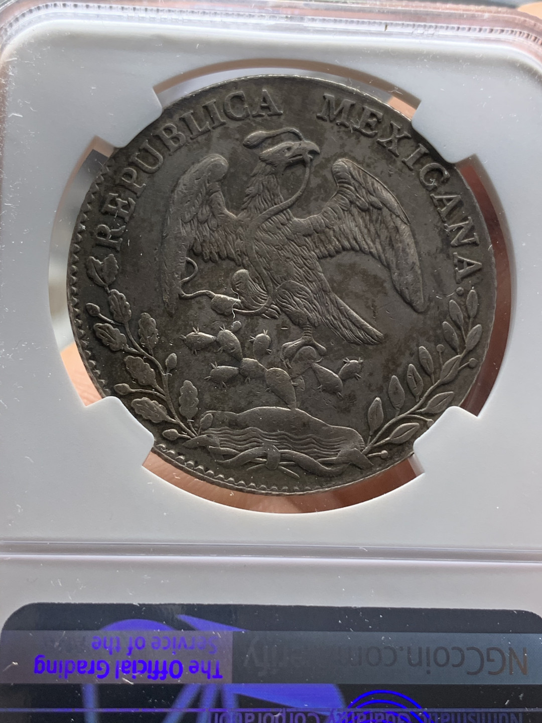 《竞宝斋》钱币微拍-第24场-本周日，周一2场连拍（全场顺丰包邮） NGC-XFD 1887 墨西哥鹰洋 8 里亚尔 杜兰戈厂  原味五彩 