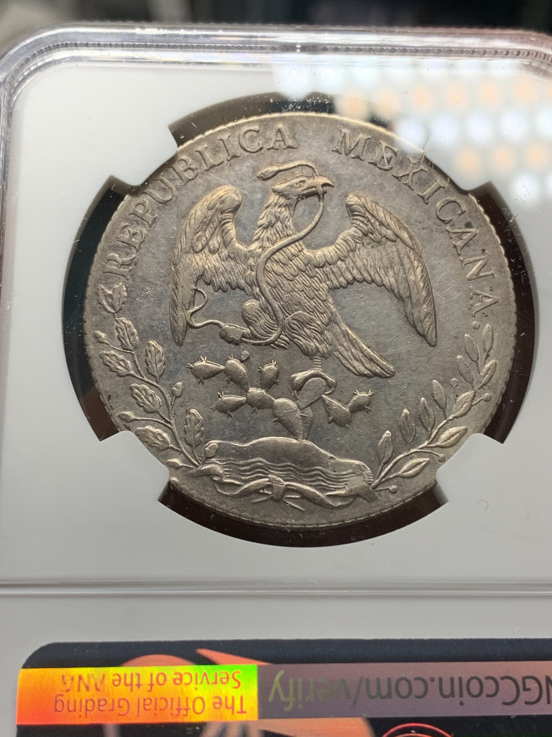 《竞宝斋》钱币微拍-第24场-本周日，周一2场连拍（全场顺丰包邮） NGC-UNCD  1888 墨西哥鹰洋 8 里亚尔 墨西哥城厂  原光淡彩