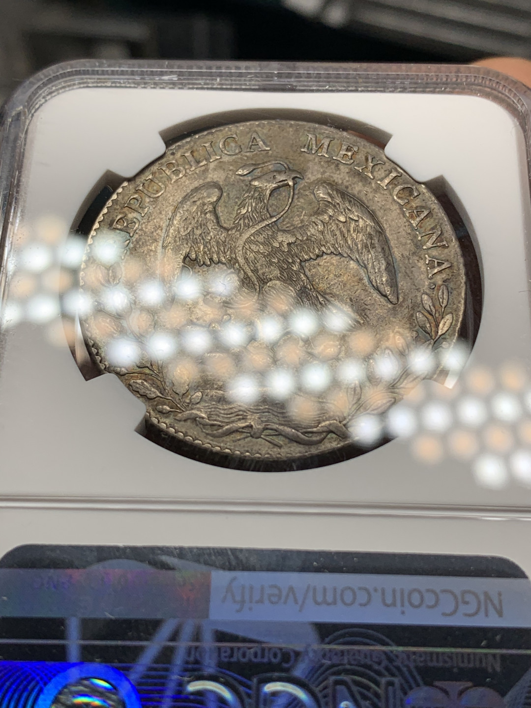 《竞宝斋》钱币微拍-第24场-本周日，周一2场连拍（全场顺丰包邮） NGC-XFD 1887 墨西哥鹰洋 8 里亚尔 杜兰戈厂  原味五彩 