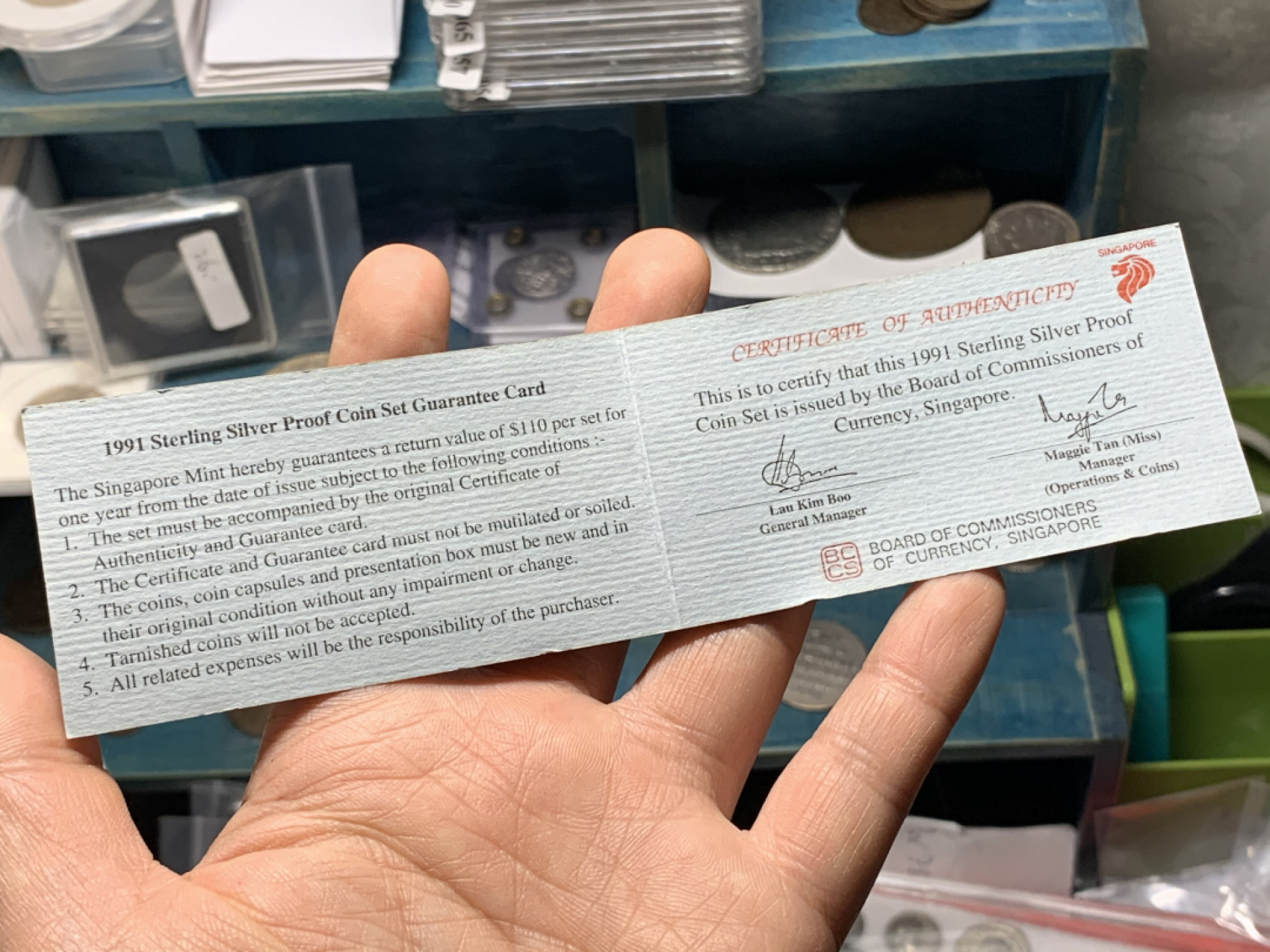 《竞宝斋》钱币微拍-第24场-本周日，周一2场连拍（全场顺丰包邮） 新加坡1991年全银精制套币 包装盒有损坏