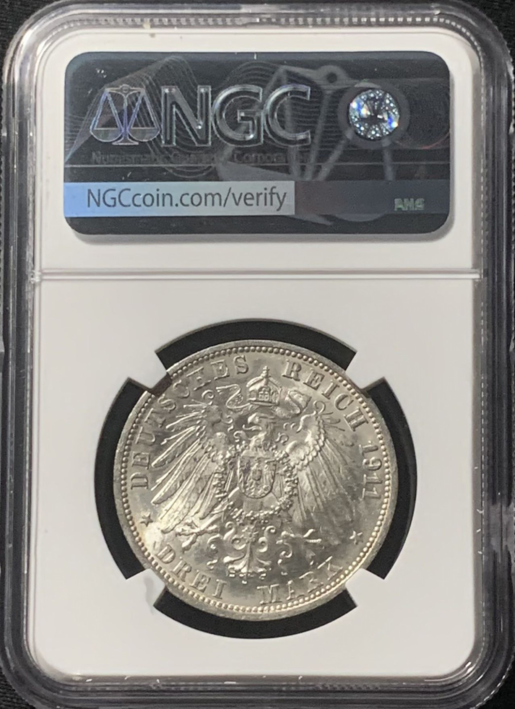 紫瑗钱币——第162期拍卖 德国 符腾堡 1911年 银婚 3马克 银币 NGC MS64