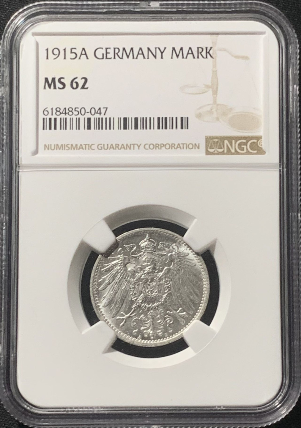 紫瑗钱币——第162期拍卖 德国 1915年 A版 第二帝国 长翅 1马克 银币 NGC MS62