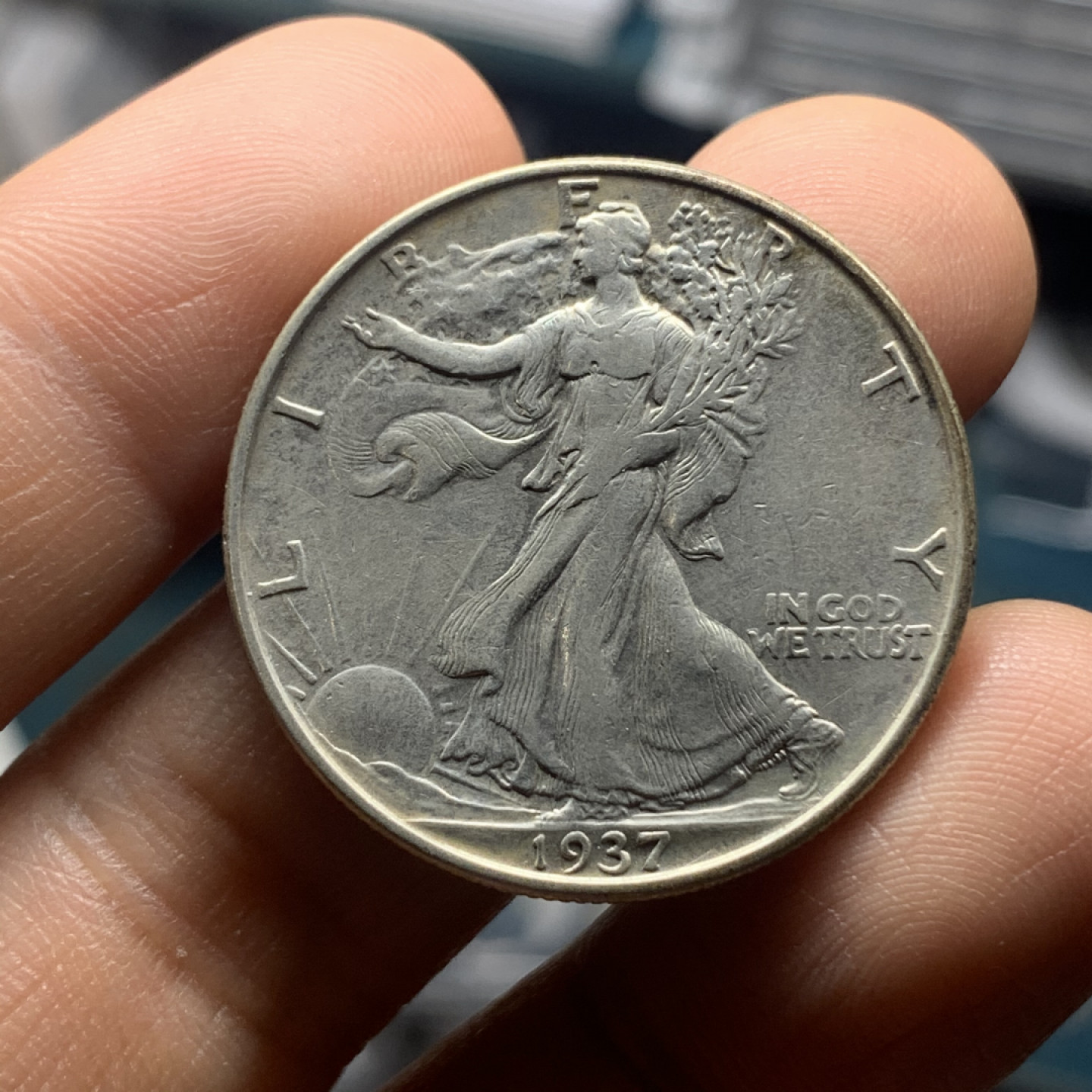 《竞宝斋》钱币微拍-第24场-本周日，周一2场连拍（全场顺丰包邮） 美国 早期半元银币一对 （1912年半美元+1937年行走半美元）