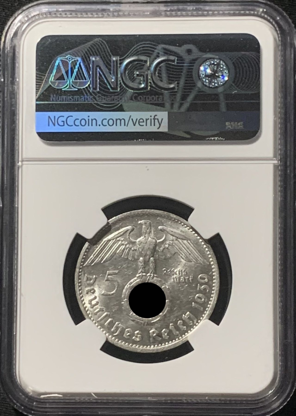 紫瑗钱币——第162期拍卖 德国 1939年 F版 兴登堡 字符版 5马克 银币 NGC MS61