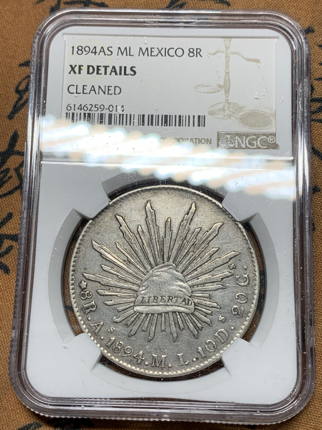 《竞宝斋》钱币微拍-第24场-本周日，周一2场连拍（全场顺丰包邮） NGC-XFD   墨西哥 1894年 8 里亚尔   阿拉莫斯厂  银币     原味As厂老鹰 