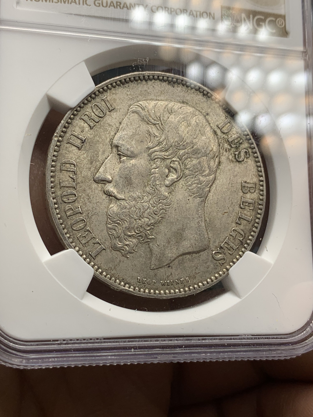 《竞宝斋》钱币微拍-第24场-本周日，周一2场连拍（全场顺丰包邮） NGC-MS61 1873年比利时 利奥波德二世 原味