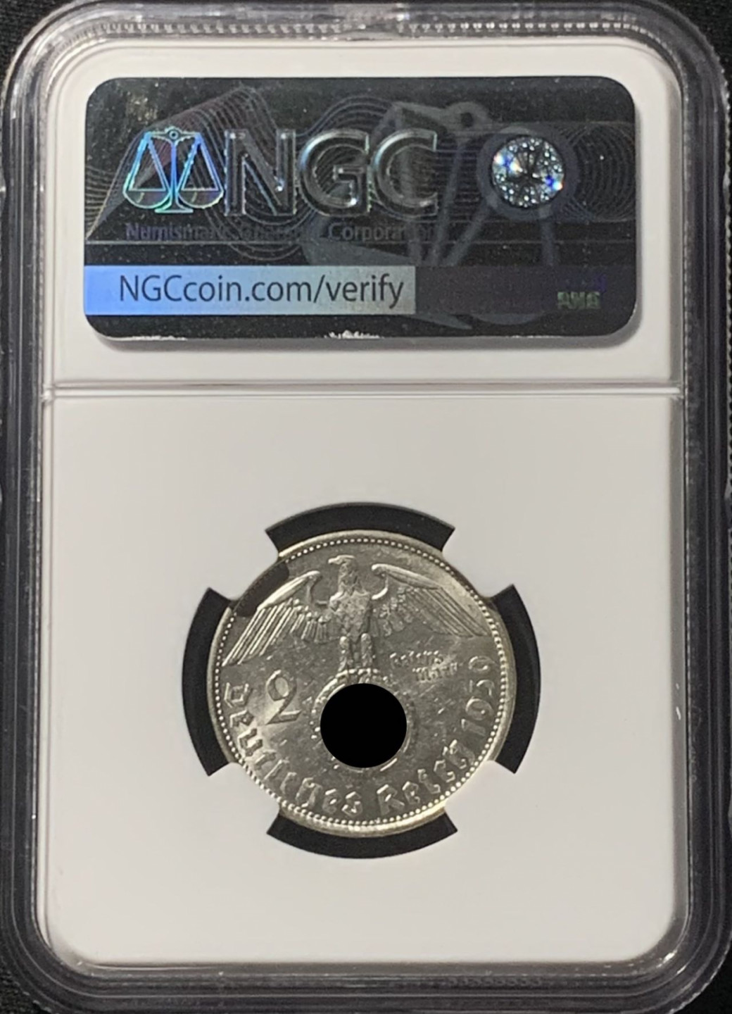 紫瑗钱币——第162期拍卖 德国 1939年 B版 兴登堡 字符版 2马克 银币 NGC MS61