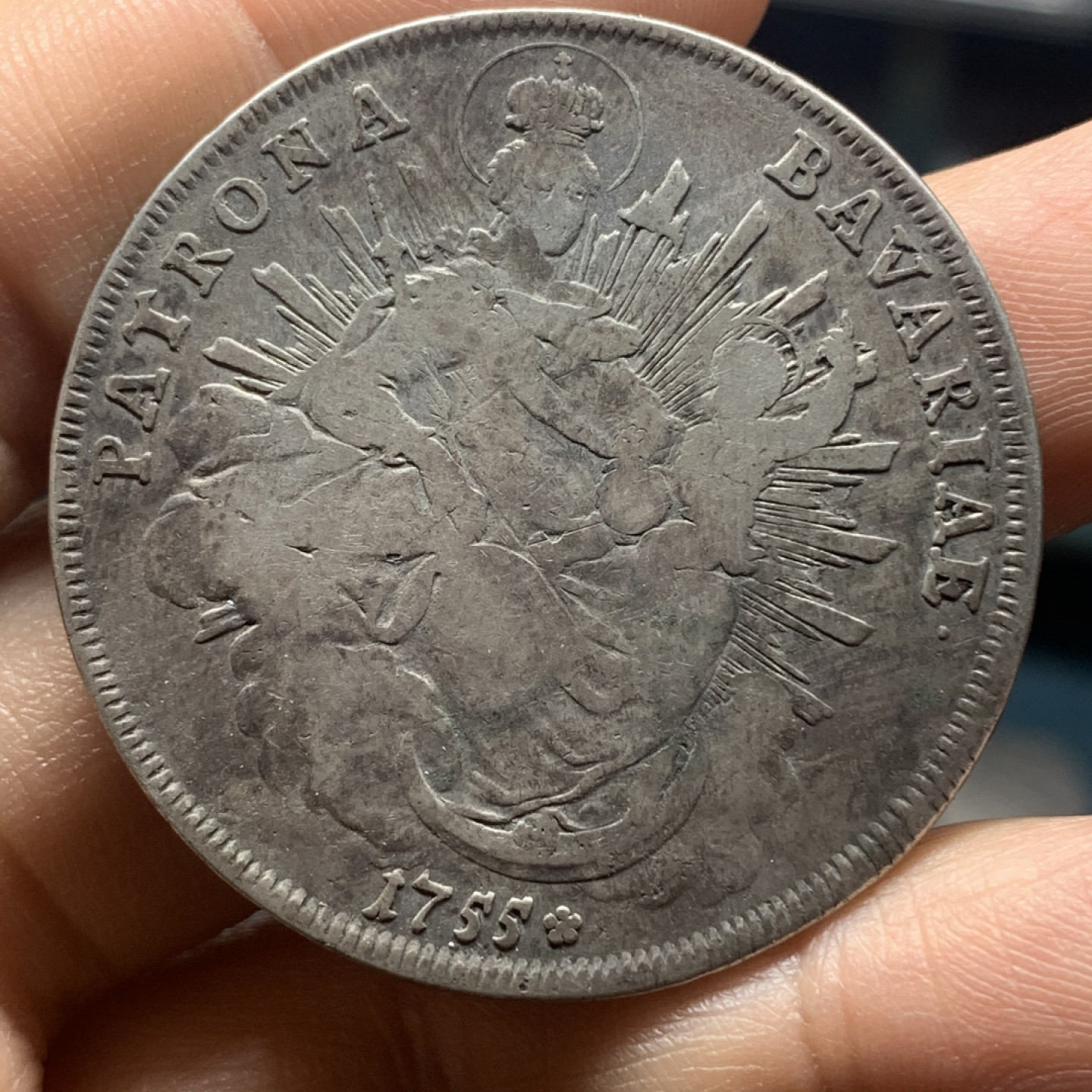 《竞宝斋》钱币微拍-第24场-本周日，周一2场连拍（全场顺丰包邮） 德国巴伐利亚1755年圣母抱婴泰勒 早期花边版