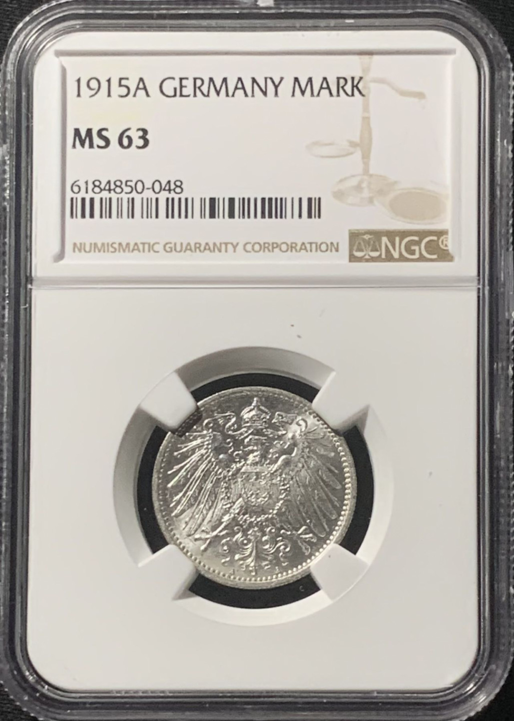 紫瑗钱币——第162期拍卖 德国 1915年 A版 第二帝国 长翅 1马克 银币 NGC MS63