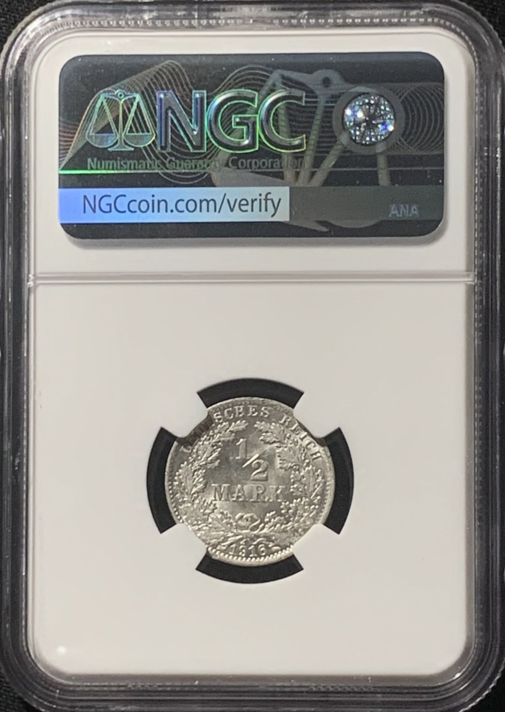 紫瑗钱币——第162期拍卖 德国 1916年 A版 第二帝国 1/2马克 银币 NGC MS62