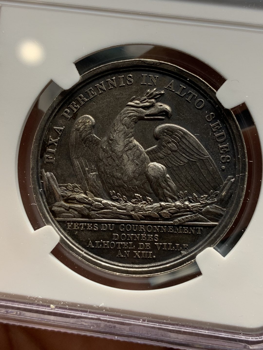 《竞宝斋》钱币微拍-第24场-本周日，周一2场连拍（全场顺丰包邮） NGC-AU 法国拿破仑一世 1805年 巴黎加冕典礼 背面是雄鹰 银章 稀少品种