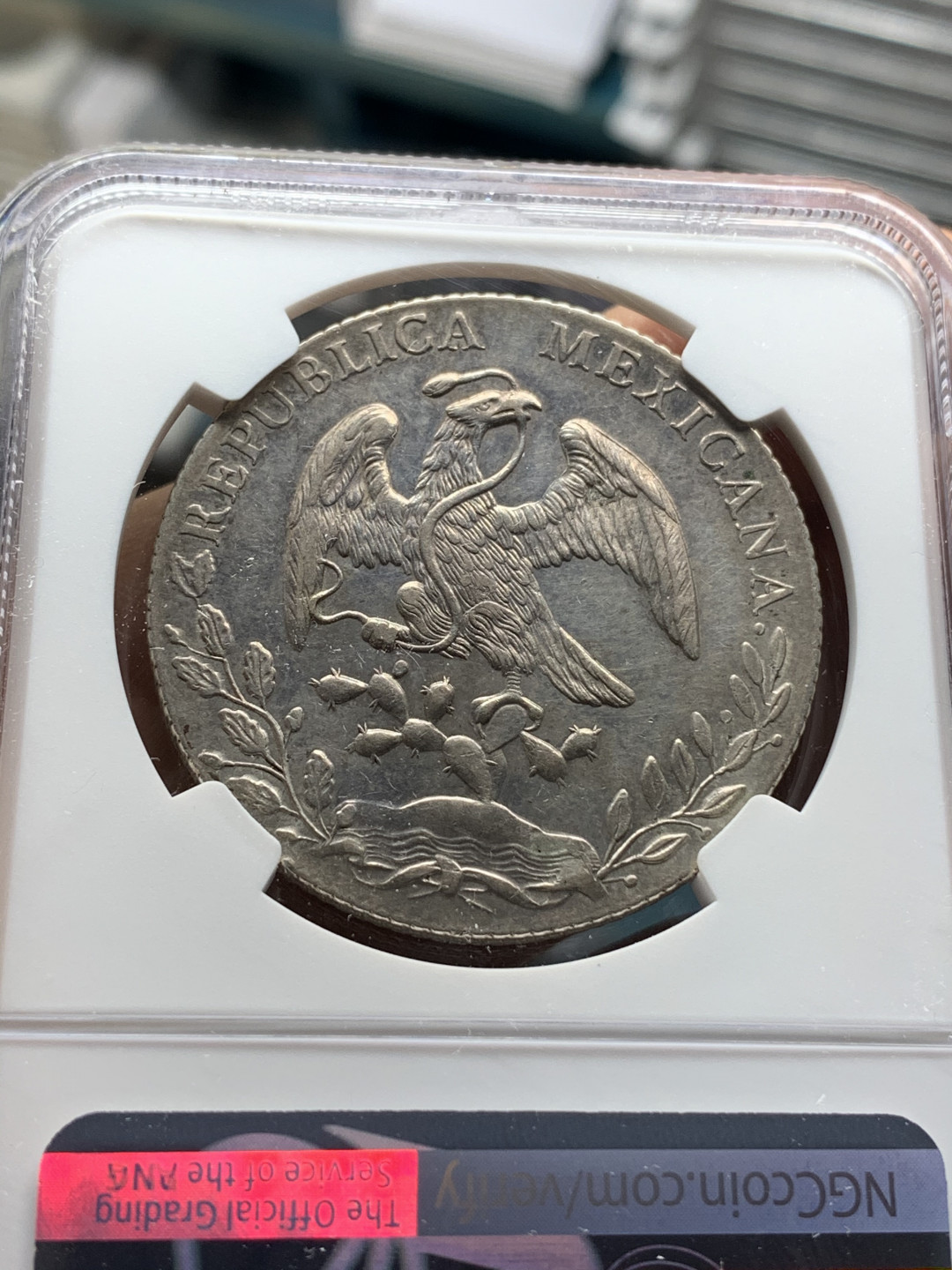 《竞宝斋》钱币微拍-第24场-本周日，周一2场连拍（全场顺丰包邮） NGC-UNCD  1888 墨西哥鹰洋 8 里亚尔 墨西哥城厂  原光淡彩