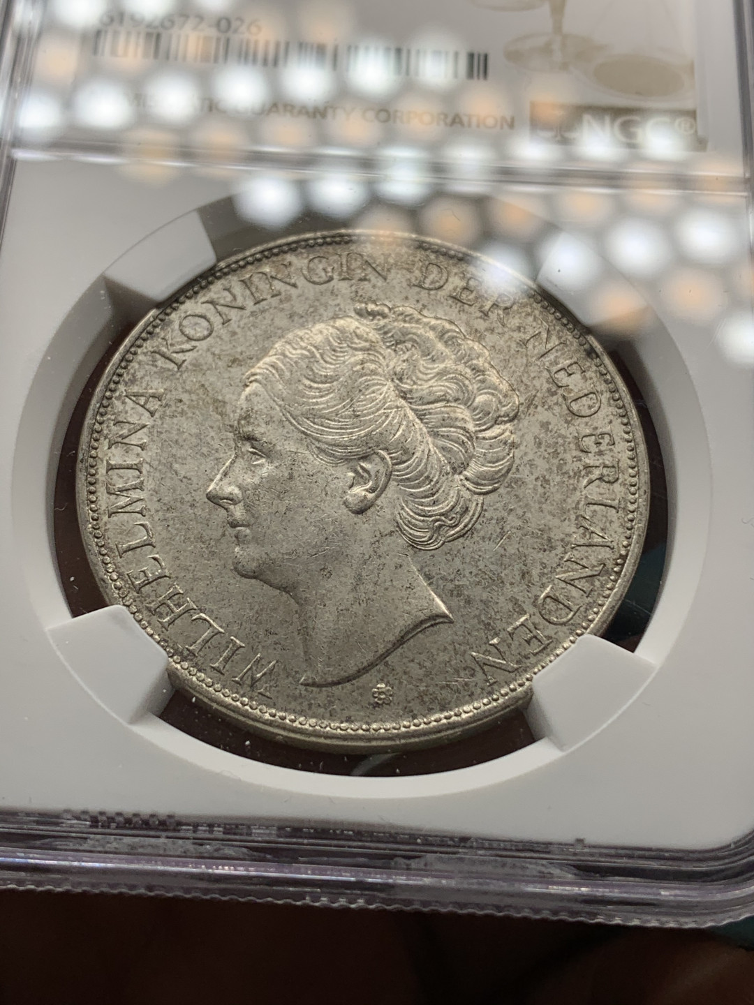 《竞宝斋》钱币微拍-第24场-本周日，周一2场连拍（全场顺丰包邮） NGC-MS61 荷兰 1938年 威廉米娜女王 2.5盾 大银币 原光好品