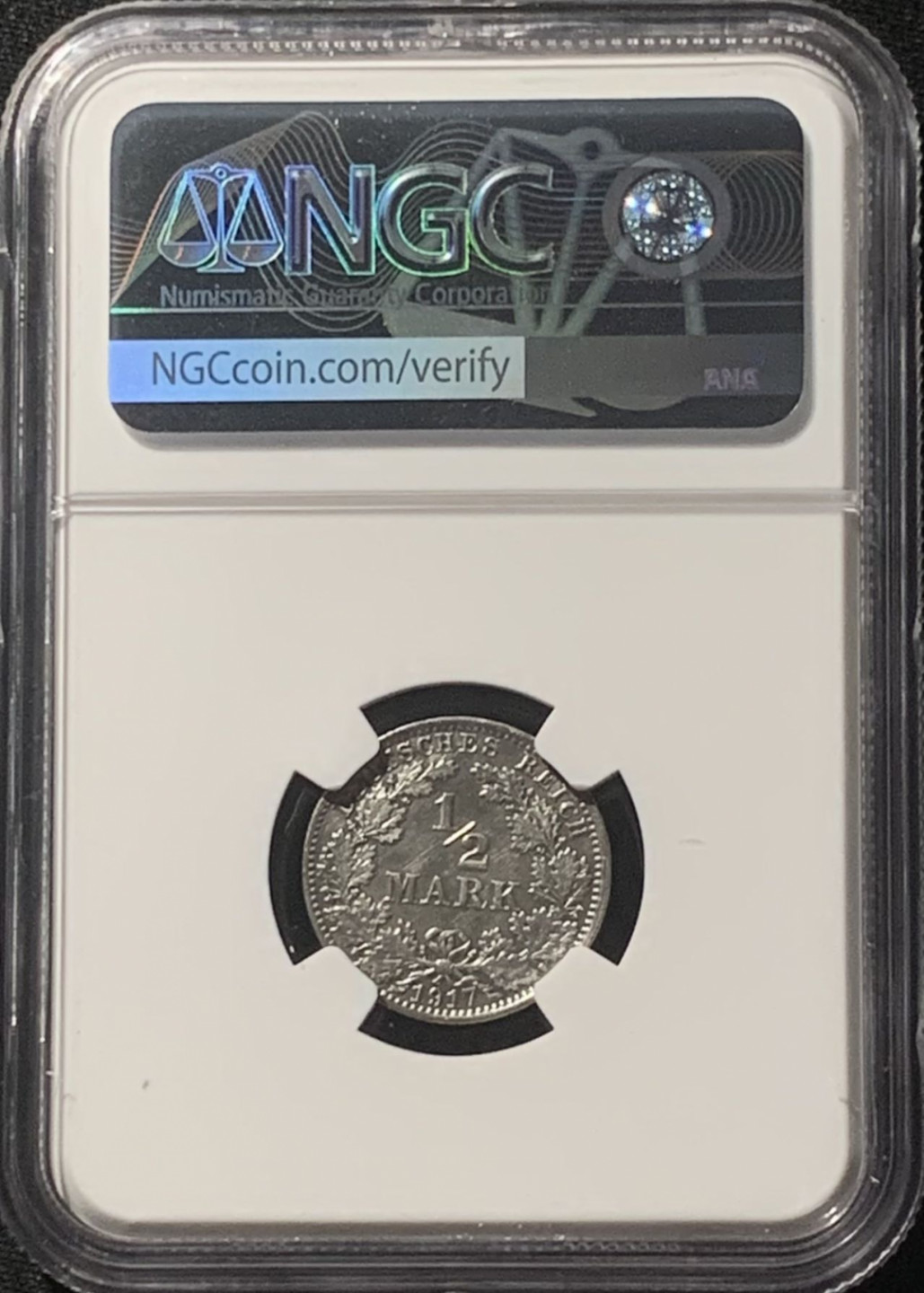 紫瑗钱币——第162期拍卖 德国 1917年 A版 第二帝国 1/2马克 银币 NGC UNC Detail