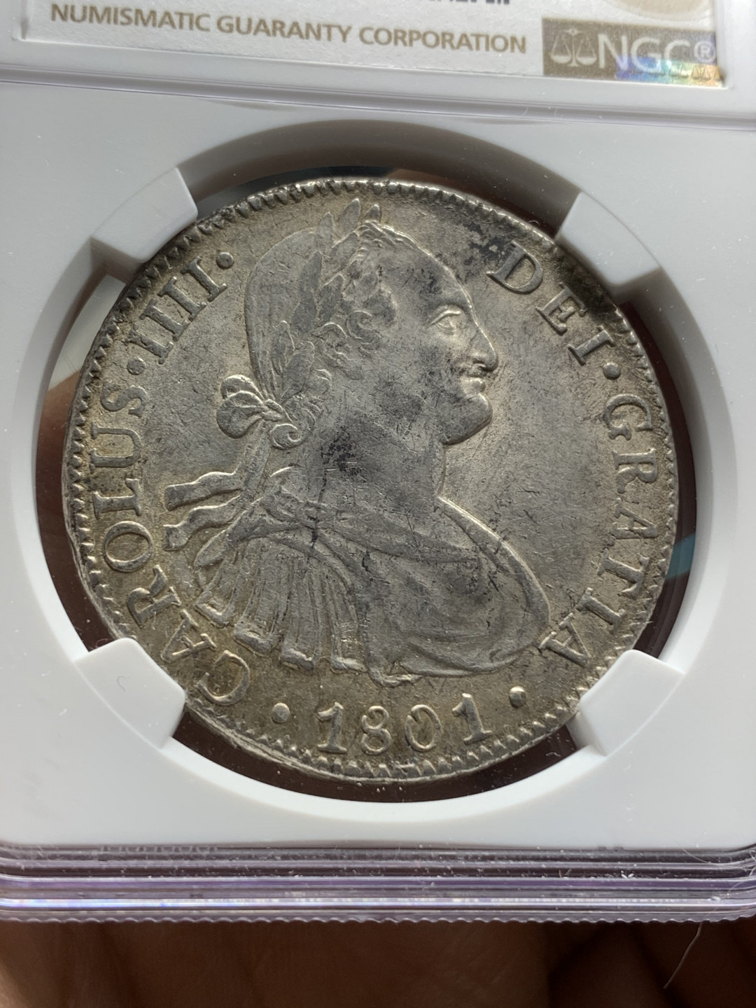 《竞宝斋》钱币微拍-第24场-本周日，周一2场连拍（全场顺丰包邮） NGC-AUD  1801  西属墨西哥 卡洛斯四世    8里亚尔  原味彩光  低评