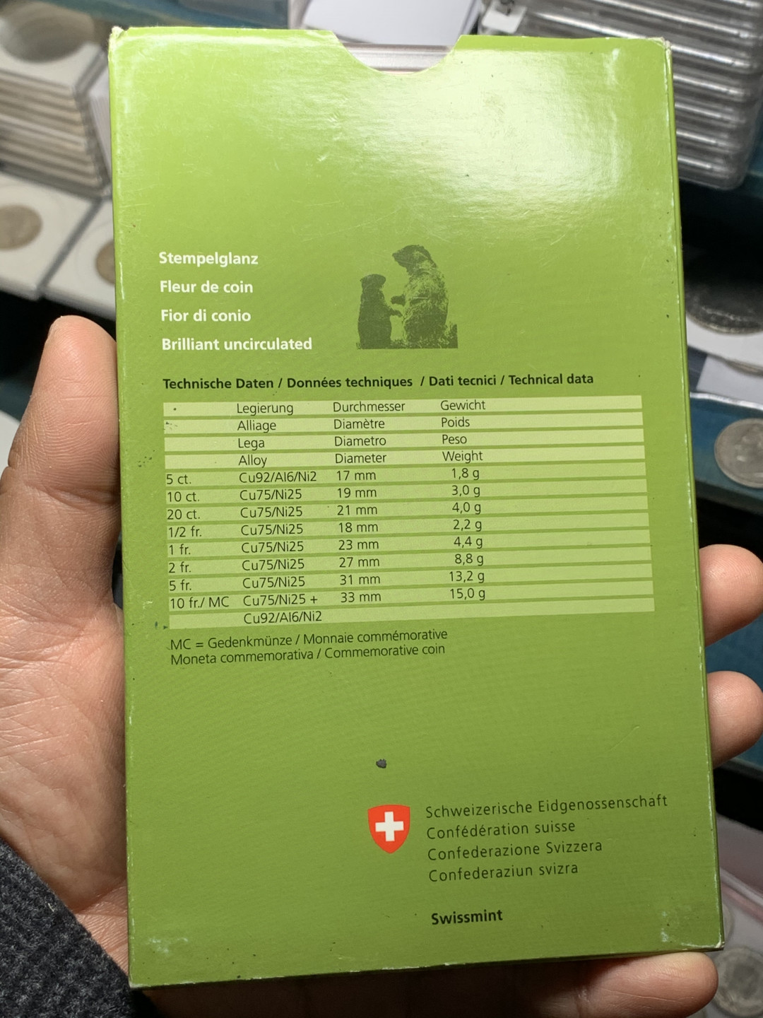 《竞宝斋》钱币微拍-第24场-本周日，周一2场连拍（全场顺丰包邮） 瑞士 2010年 少见 原装塑盒 全套8枚 带双金属 套币