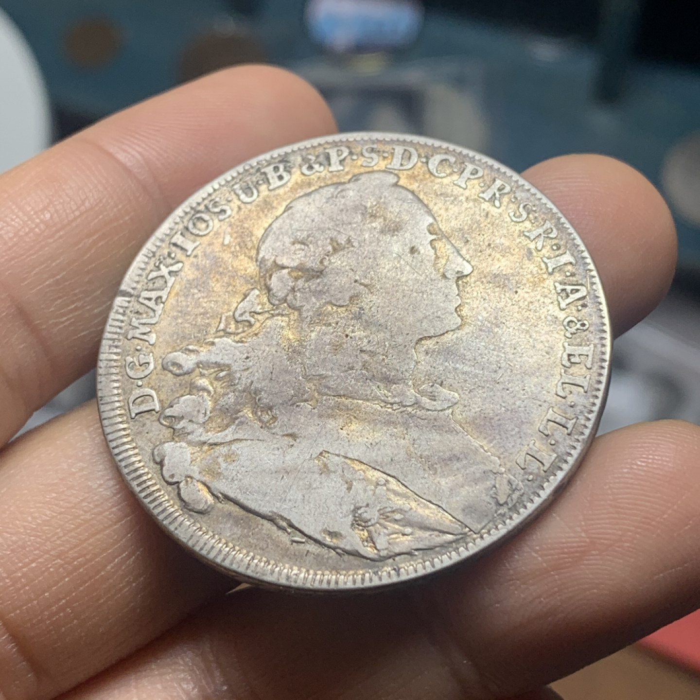 《竞宝斋》钱币微拍-第24场-本周日，周一2场连拍（全场顺丰包邮） 德国巴伐利亚1755年圣母抱婴泰勒 早期花边版