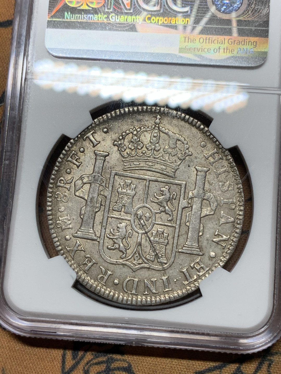 《竞宝斋》钱币微拍-第24场-本周日，周一2场连拍（全场顺丰包邮） NGC-AUD  1801  西属墨西哥 卡洛斯四世    8里亚尔  原味彩光  低评